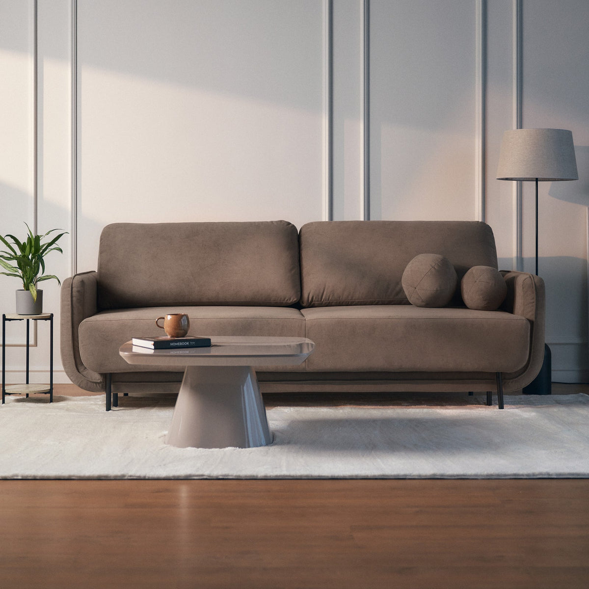 Sofa-lova OVALS, šviesiai ruda veliūras