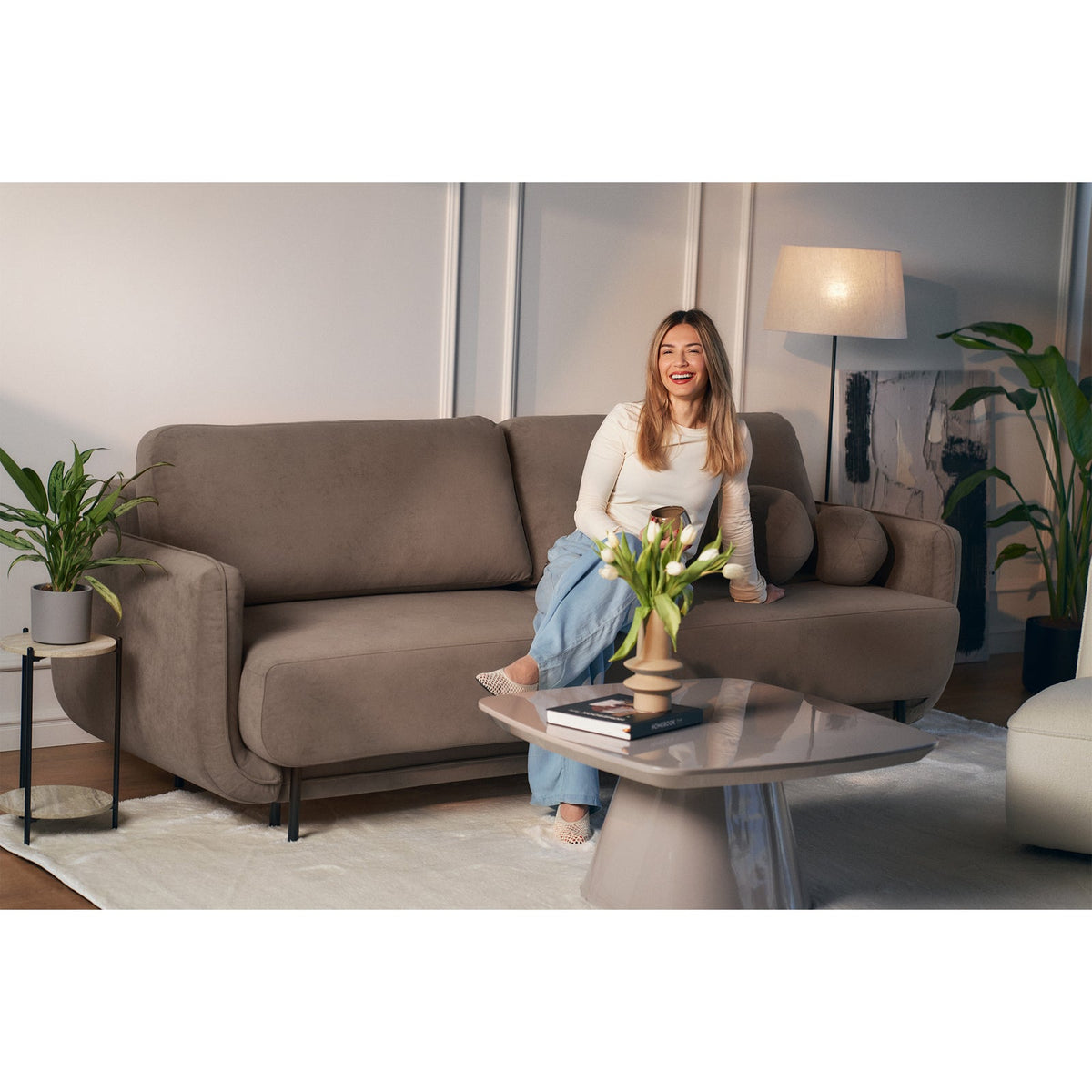 Sofa-lova OVALS, šviesiai ruda veliūras