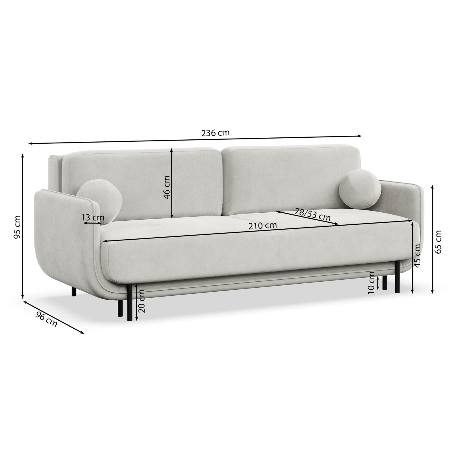 Sofa-lova OVALS, šviesiai pilka pinta