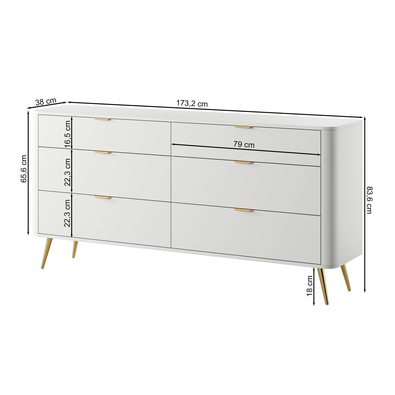 Komoda OVAL, juoda, 172 cm