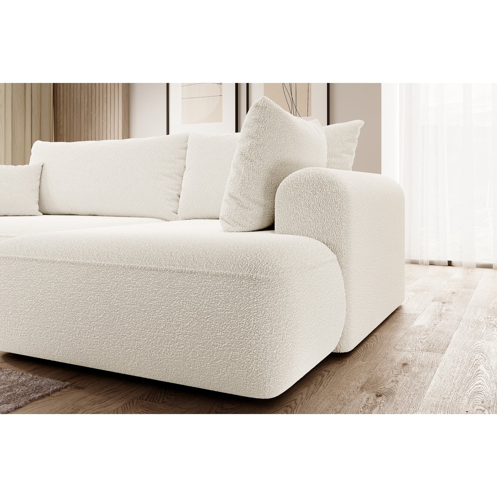 Kampinė sofa-lova CORMAC, kreminė