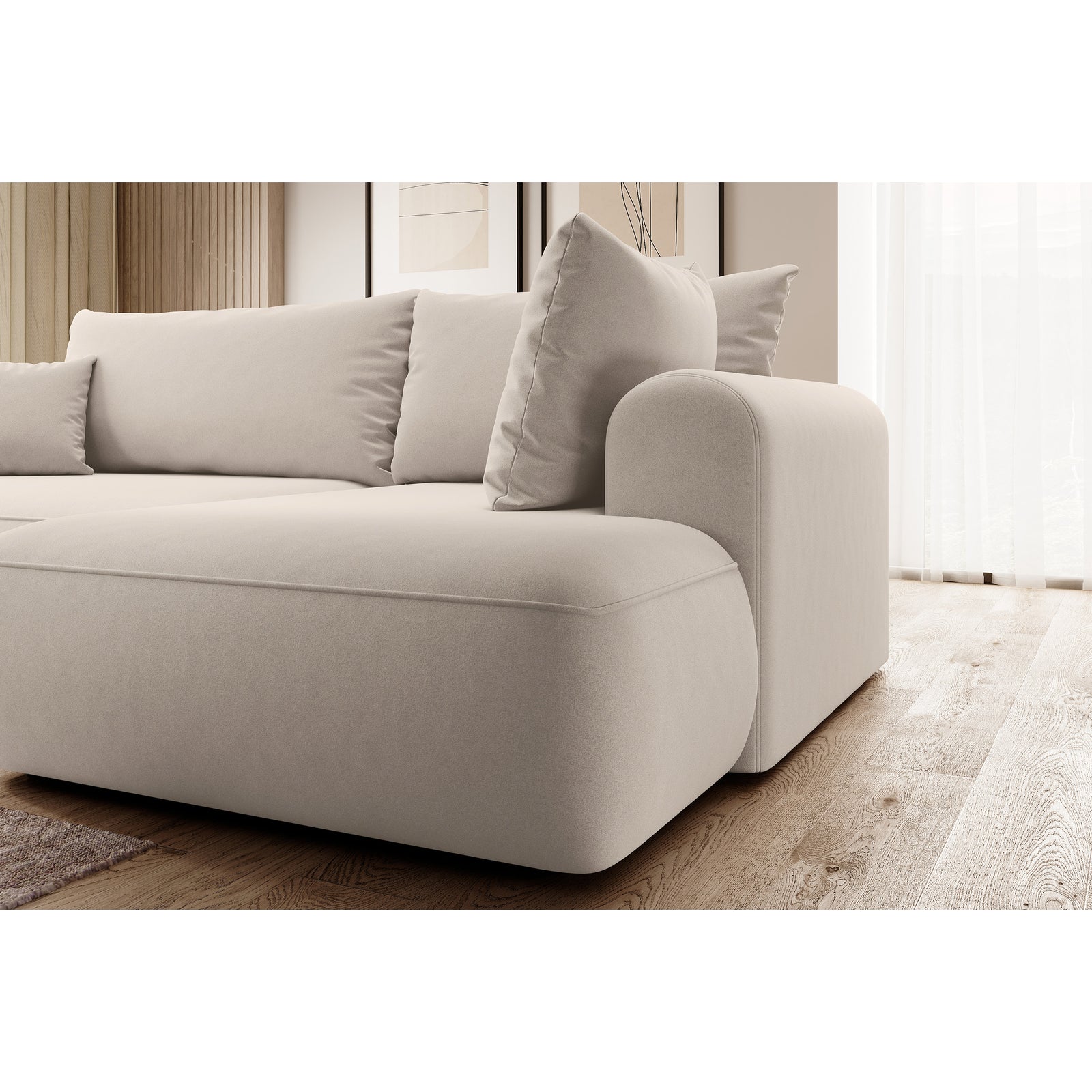 Kampinė sofa-lova CORMAC, šviesiai smėlinė
