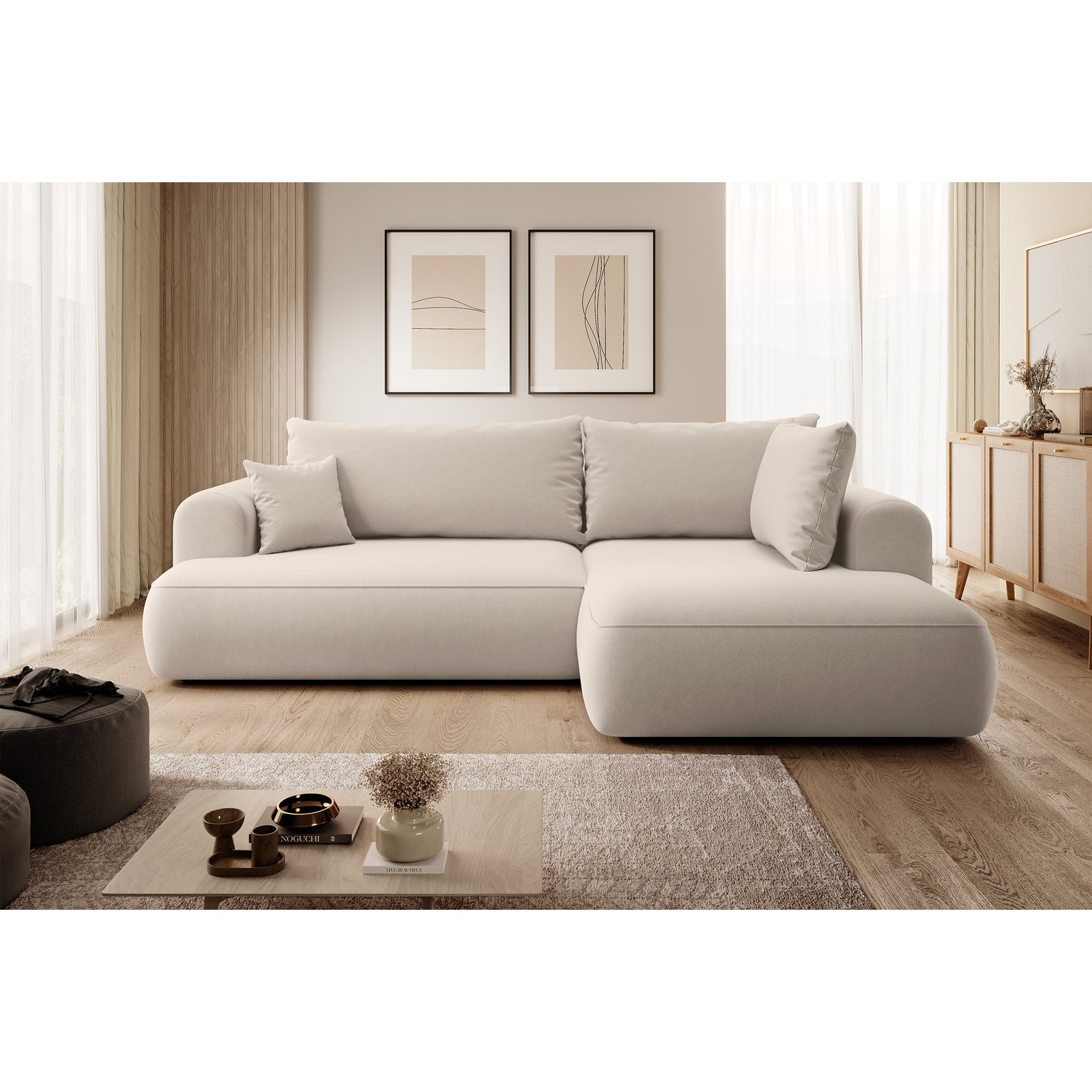 Kampinė sofa-lova CORMAC, šviesiai smėlinė