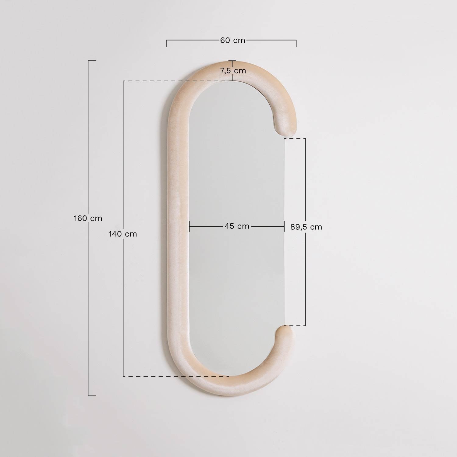 Ovalus veidrodis NERIS, aksominis rėmas