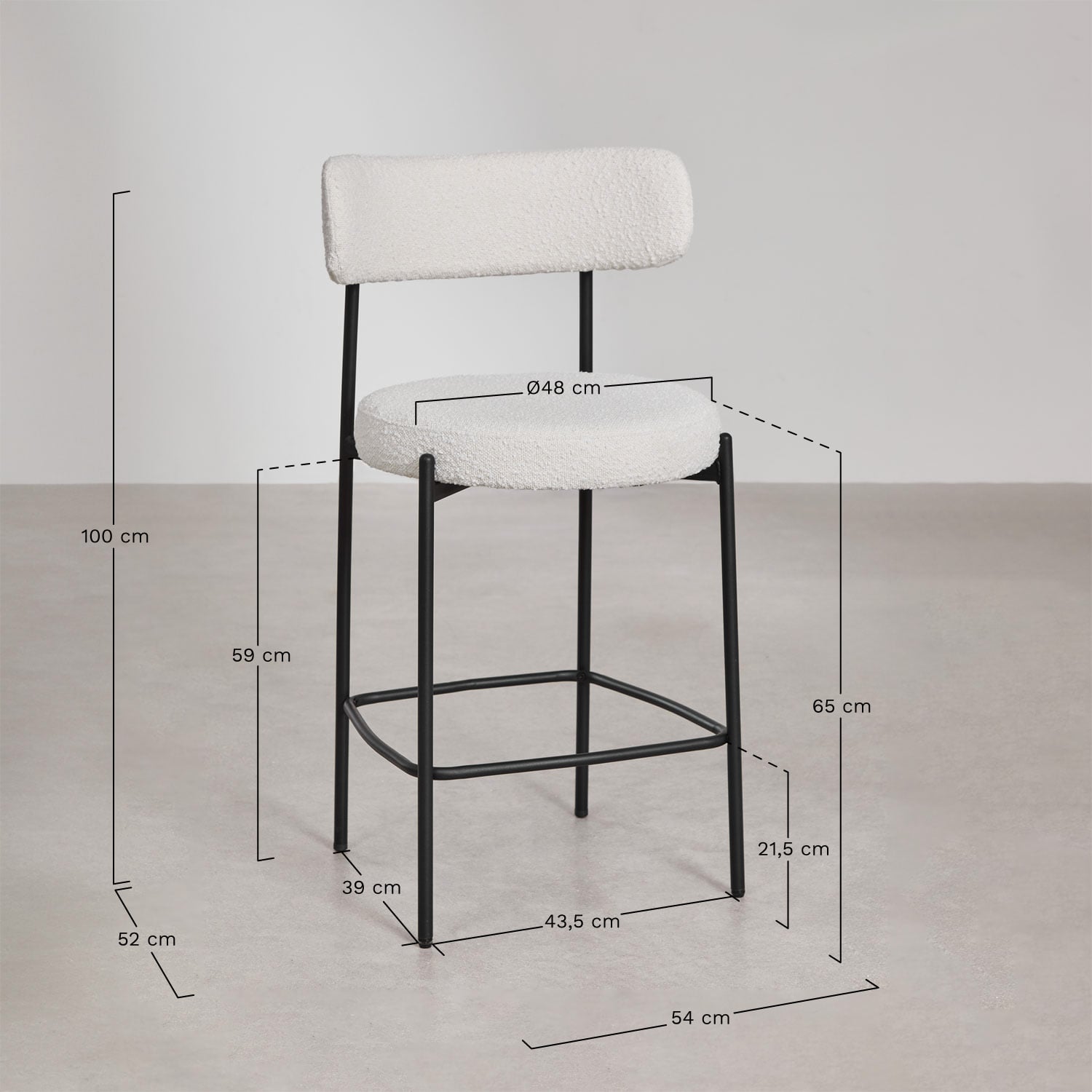 Augsts bāra krēsls CALAINO 65 cm, metāls
