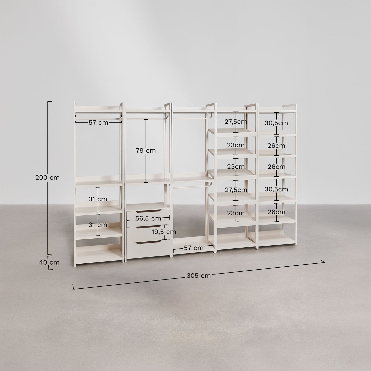 Modulinė atvira spinta CENEUNO 5 dalių, metalas