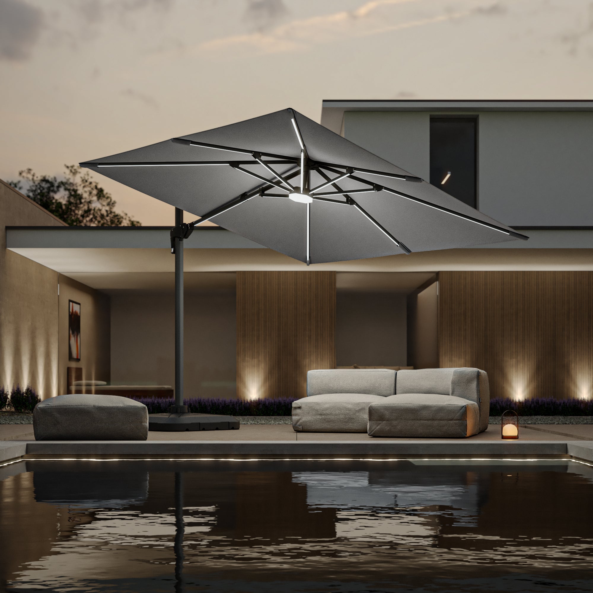 Garden umbrella VENISE DELUXE, LED, grey, 4x3 m