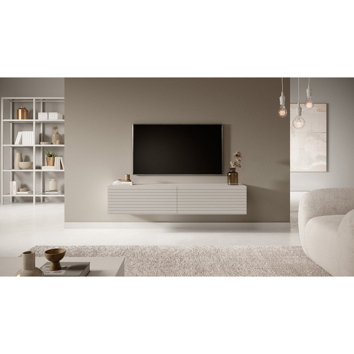 TV spintelė HUGHIE, 140 cm, kašmyras panoraminis vaizdas
