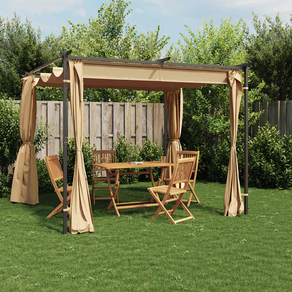 Pavėsinė su užuolaidomis, taupe spalvos, 3x3m, plienas - Namų Idėja