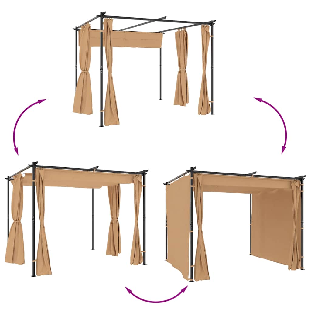 Pavėsinė su užuolaidomis, taupe spalvos, 3x3m, plienas - Namų Idėja