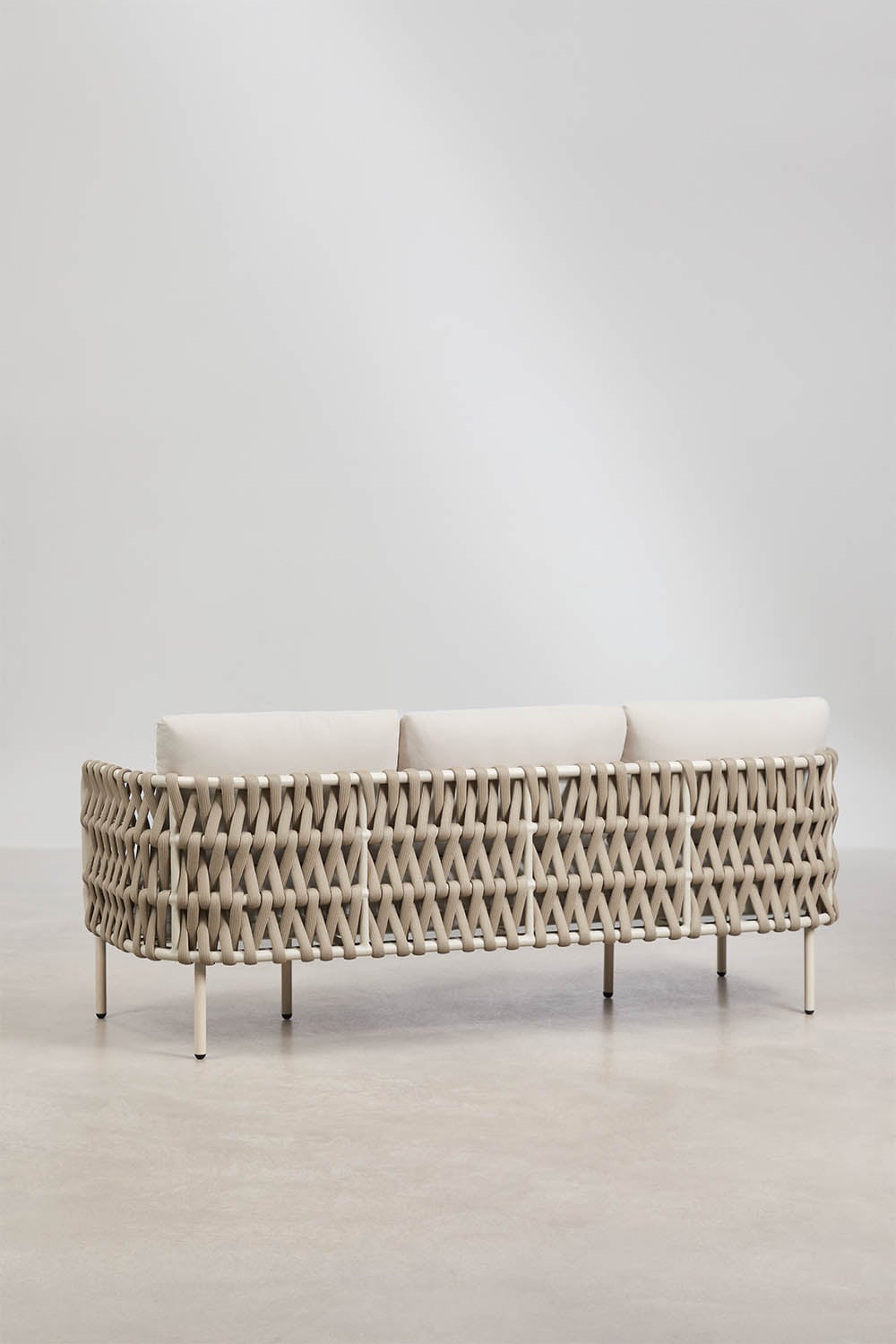 Lauko sofa TEVARY, trivietė, pinto dizaino, kreminė