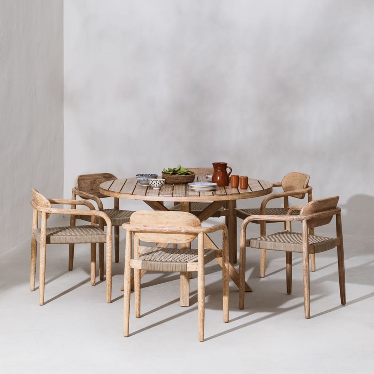 Outdoor dining set NAELE, 7 pieces, wheat brown