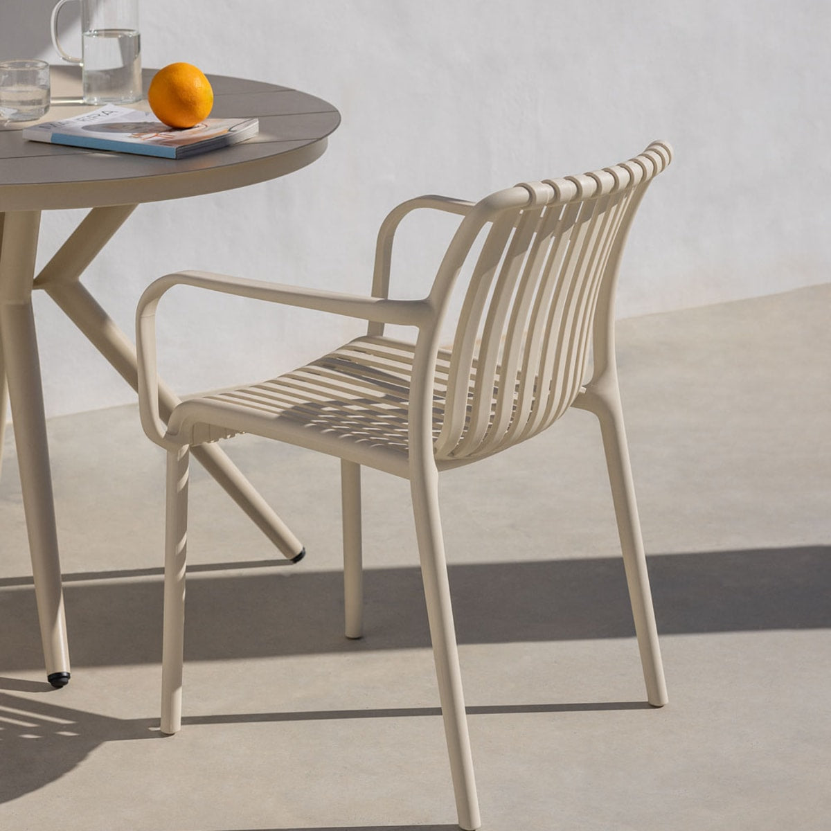 Outdoor chair WENDELL, with armrests, cream