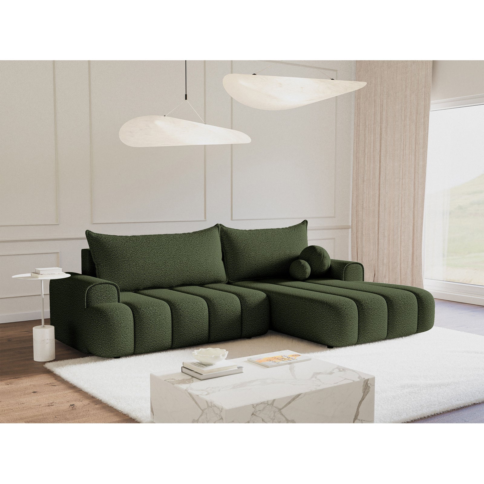 Kampinė sofa-lova DANDELINO, chaki, dešinė