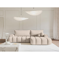 Kampinė sofa ELIN, pilkai smėlinis veliūras – stalčių vidus
