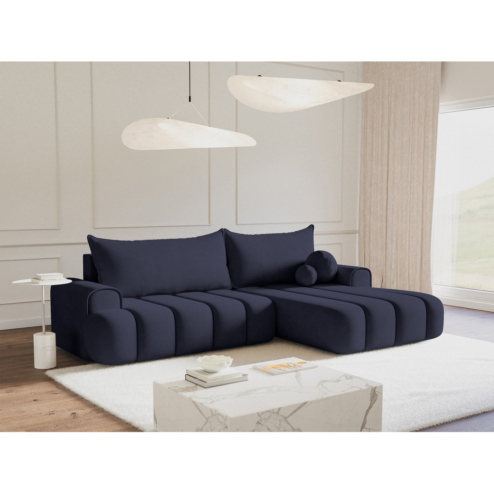 Kampinė sofa-lova DANDELINO, tamsiai mėlyna, dešinė