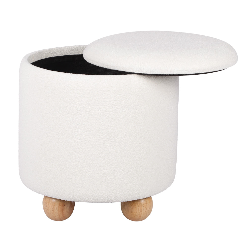Pouf PLATIN, round, white, with storage