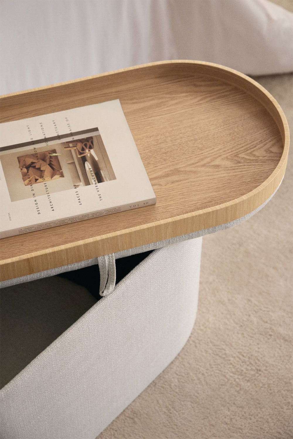 LUNUERO oval ottoman 70 cm with tray and storage compartment