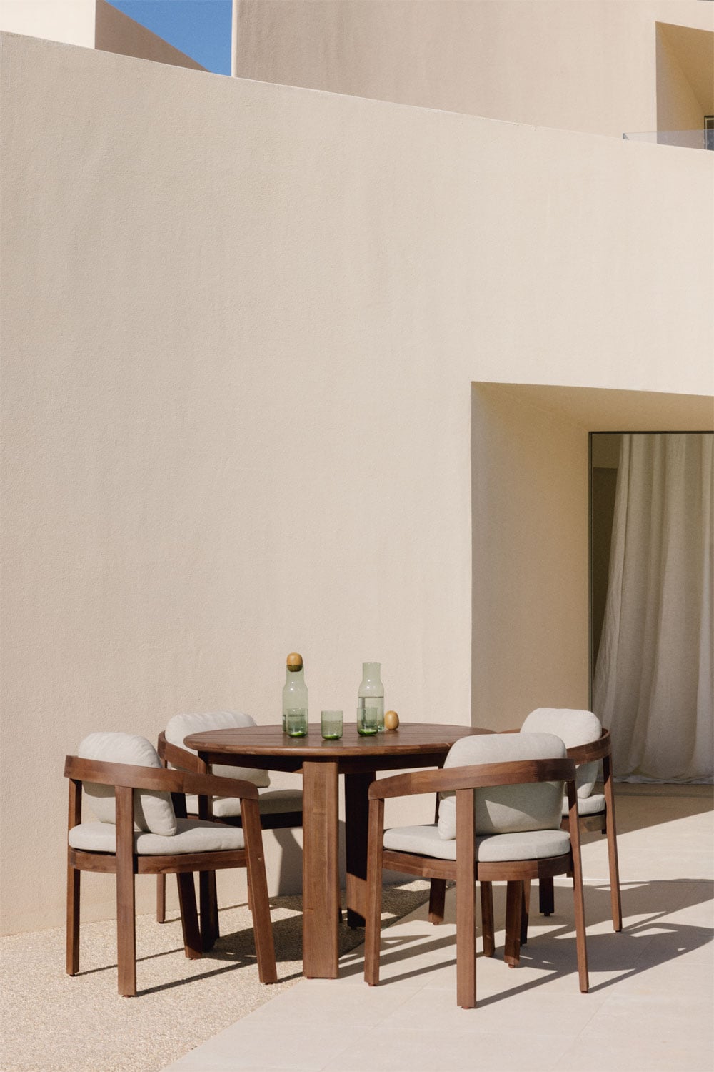Outdoor set ULENO, round table, 4 chairs, light acacia