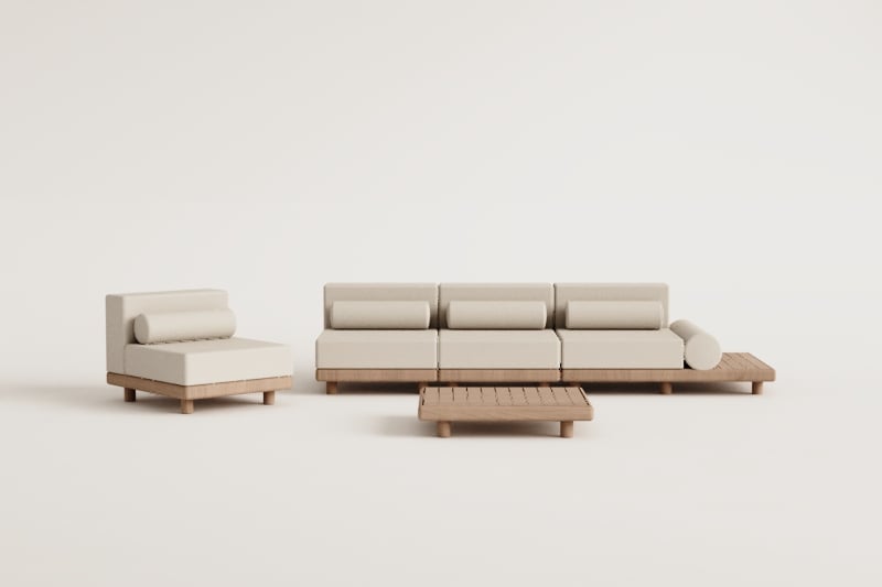 Modulinė lauko sofa KORKO, 5 dalys su staliukais, akacija