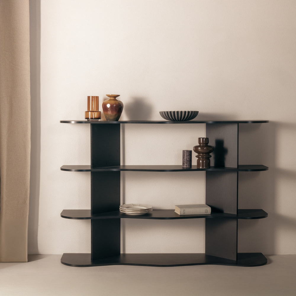 Shelf SELENE, low, black, wavy