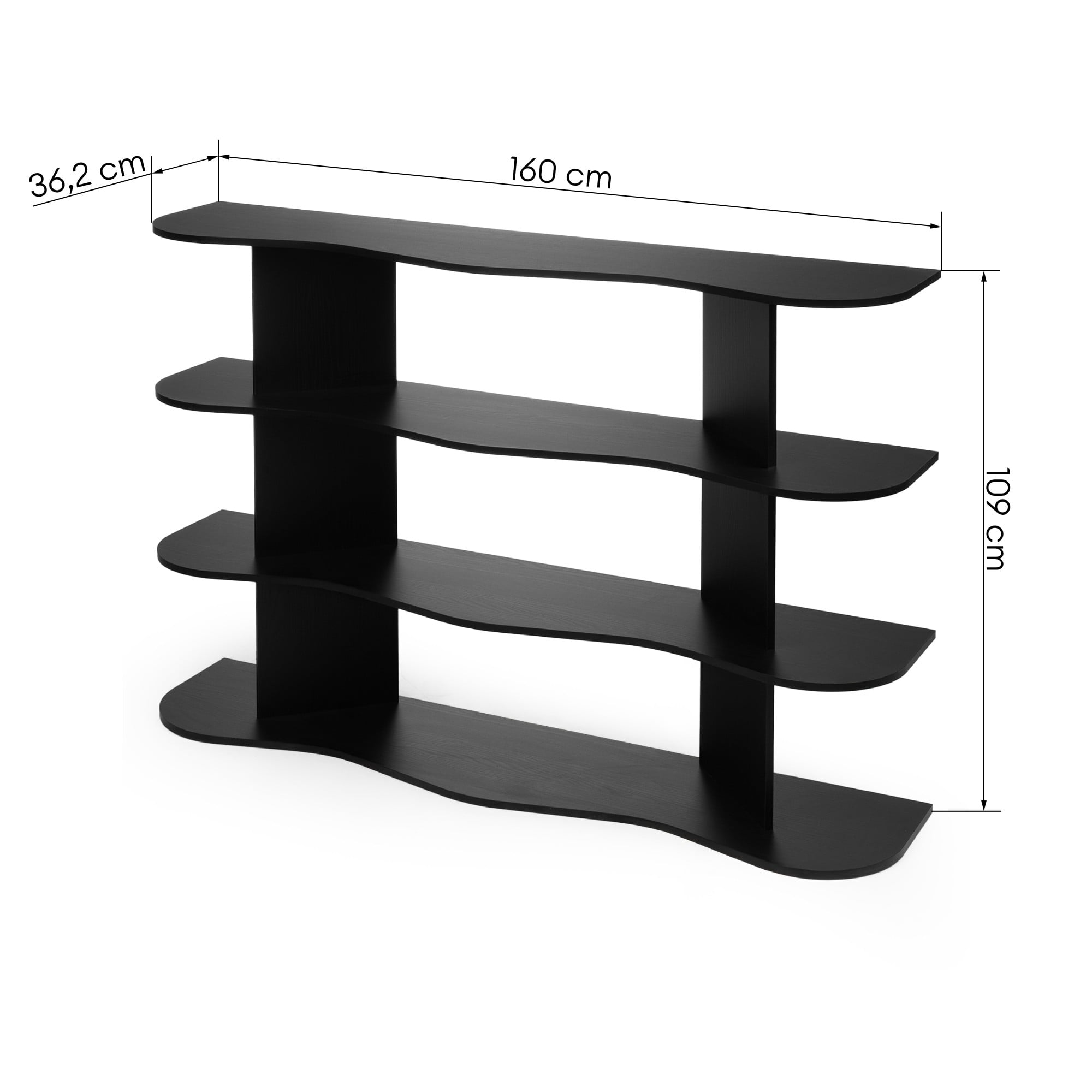 Shelf SELENE, low, black, wavy