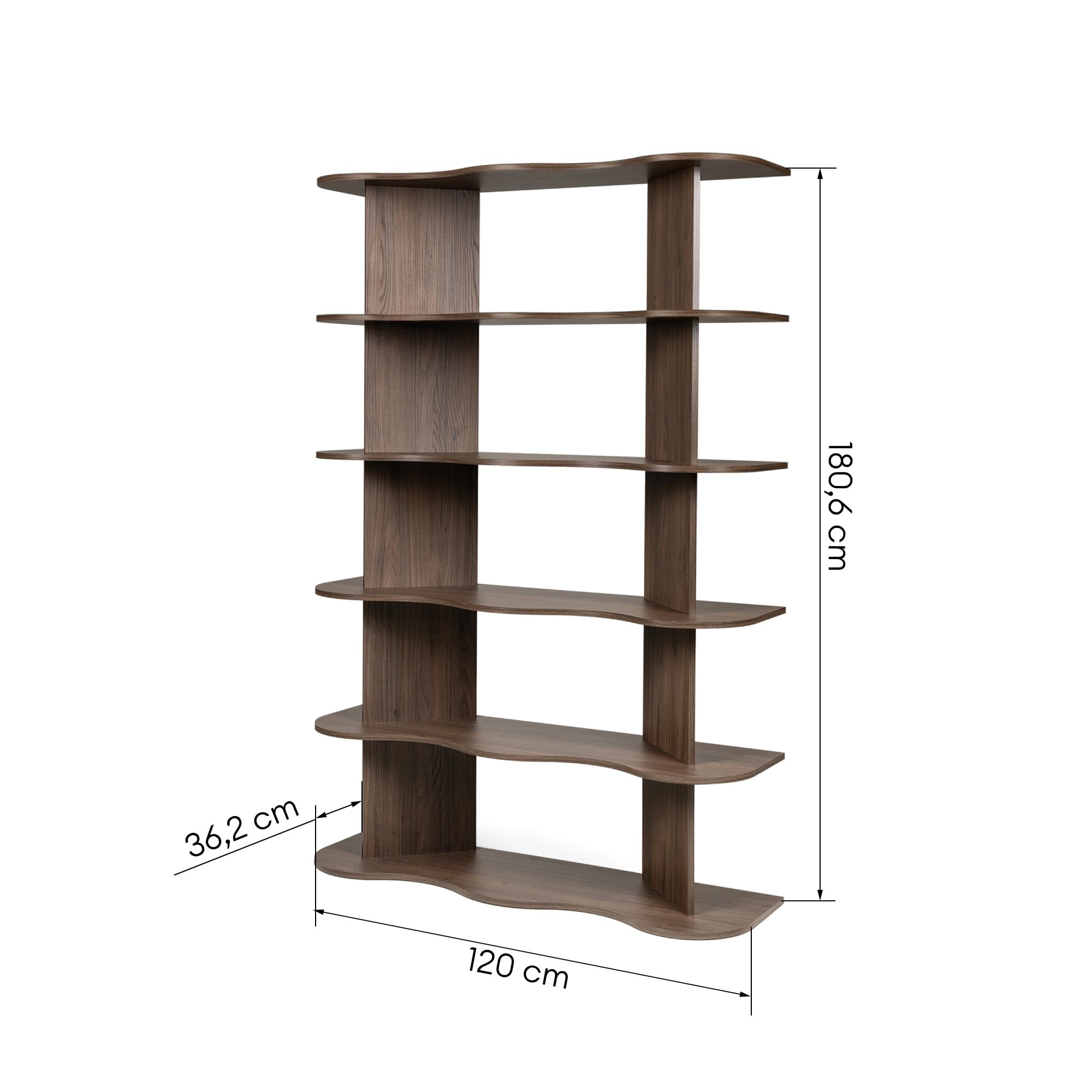 Shelving unit SELENE, tall, walnut, wavy