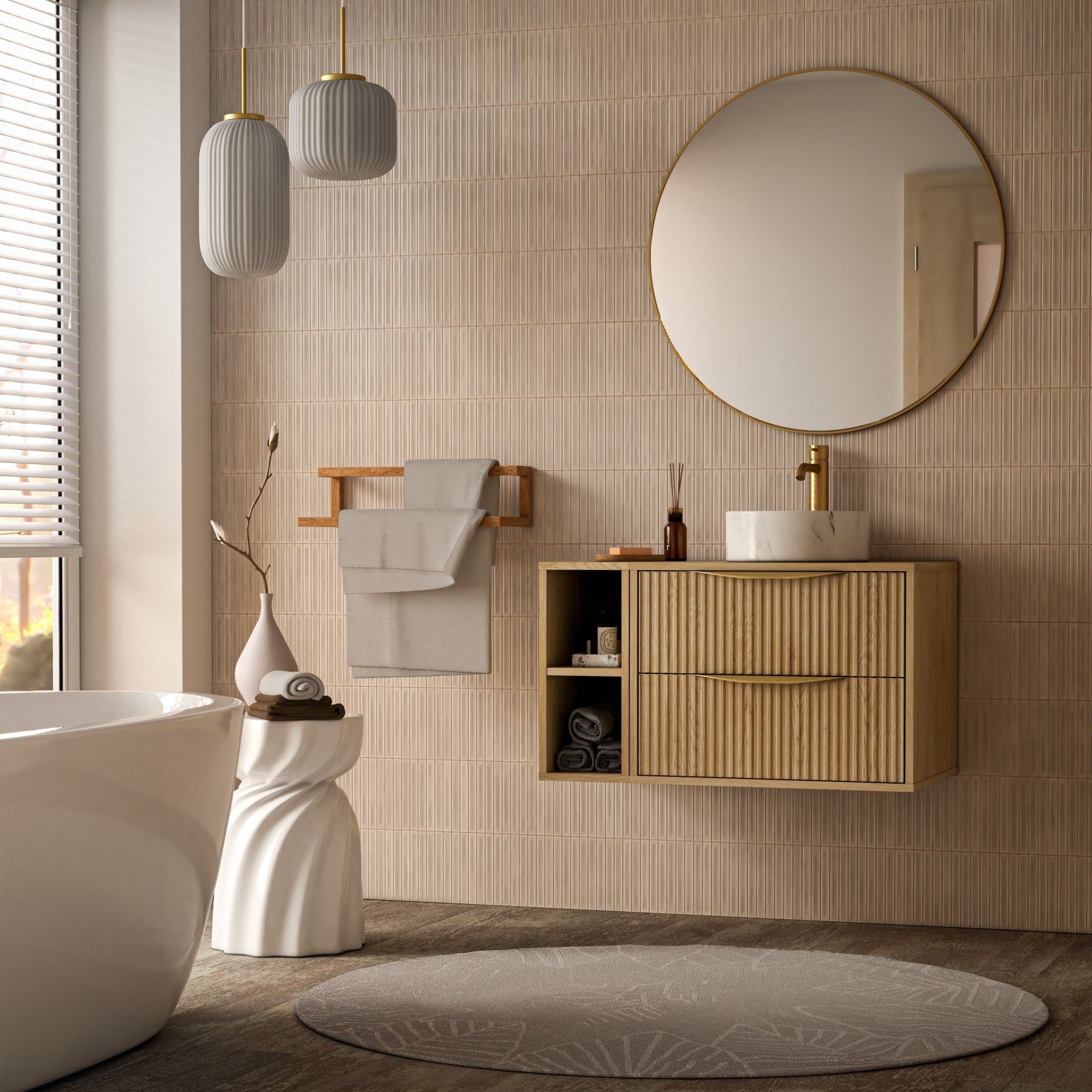 Bathroom shelf BERYL, oak cremone, 20 cm