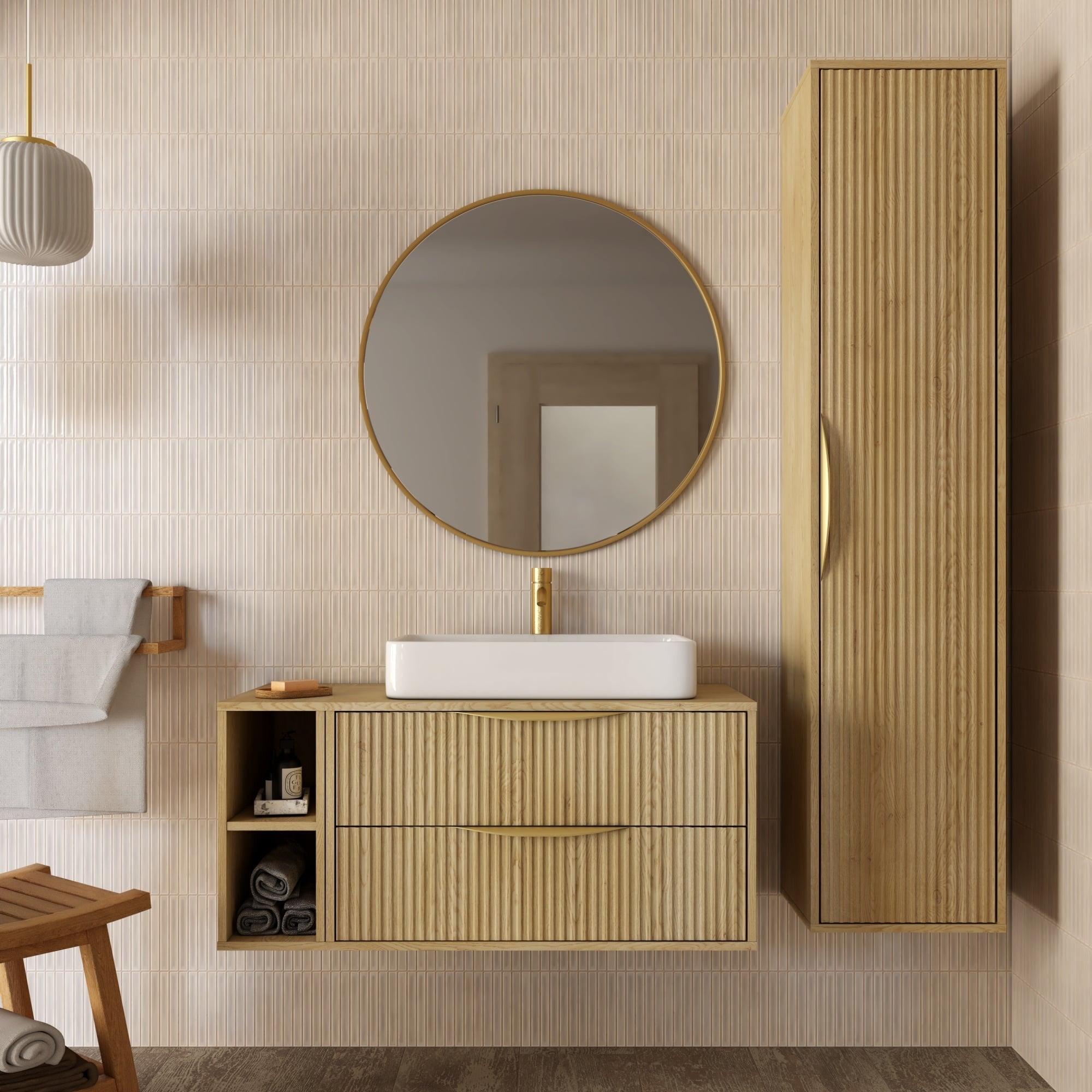 Bathroom shelf BERYL, oak cremone, 20 cm