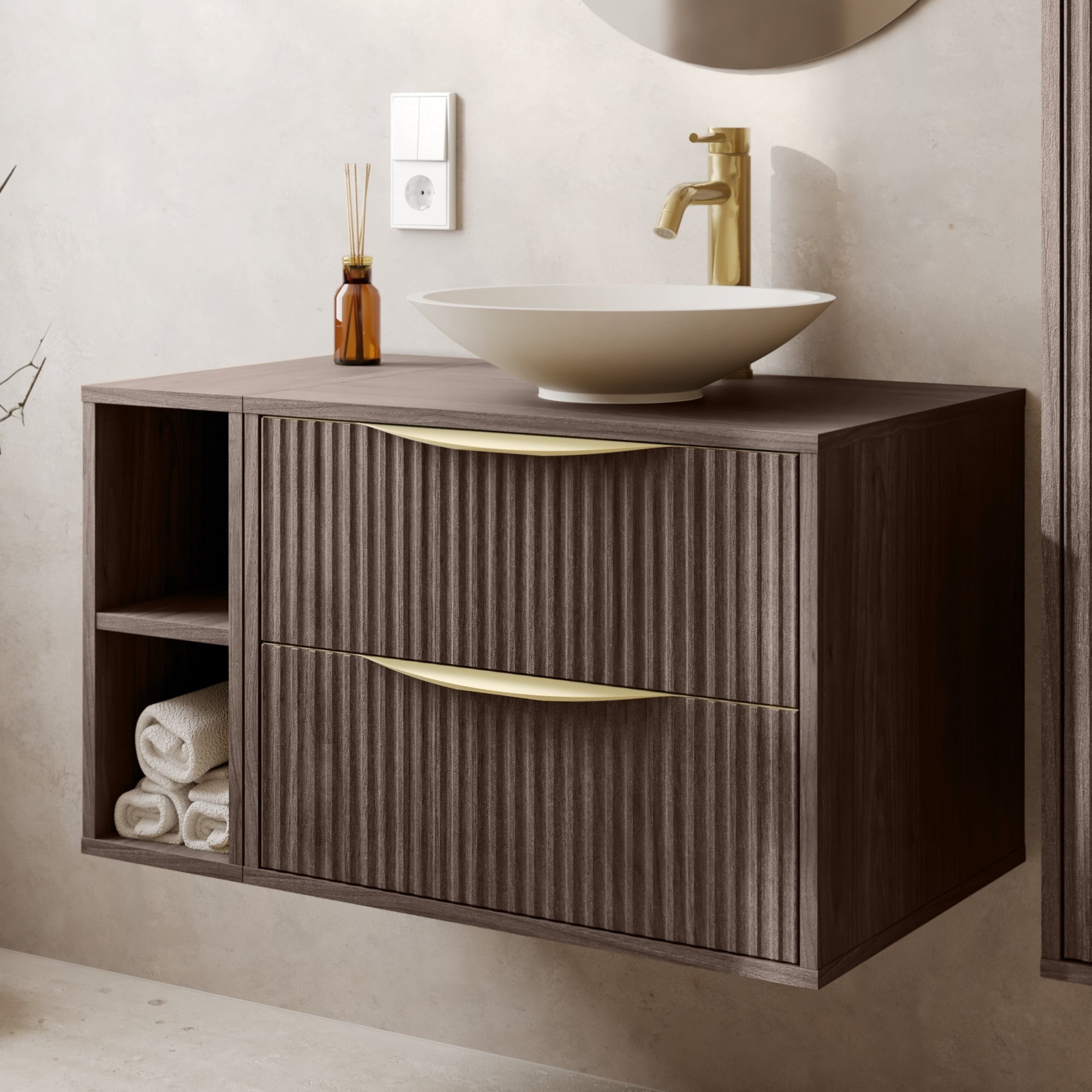 Bathroom Shelf BERYL, walnut, 20 cm