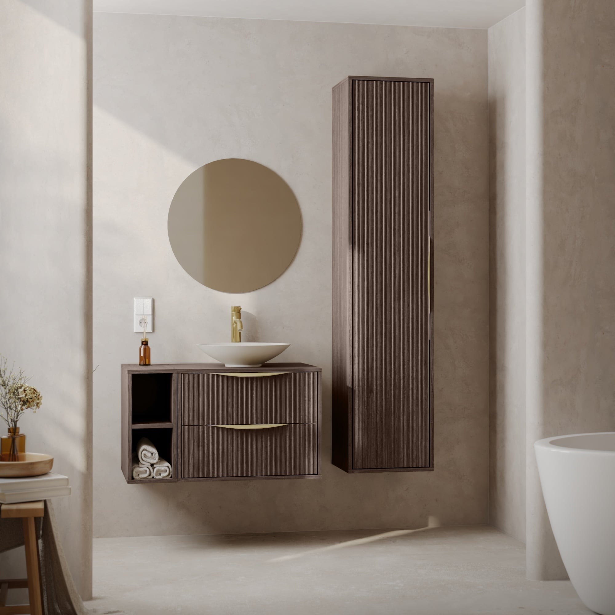 Bathroom Shelf BERYL, walnut, 20 cm