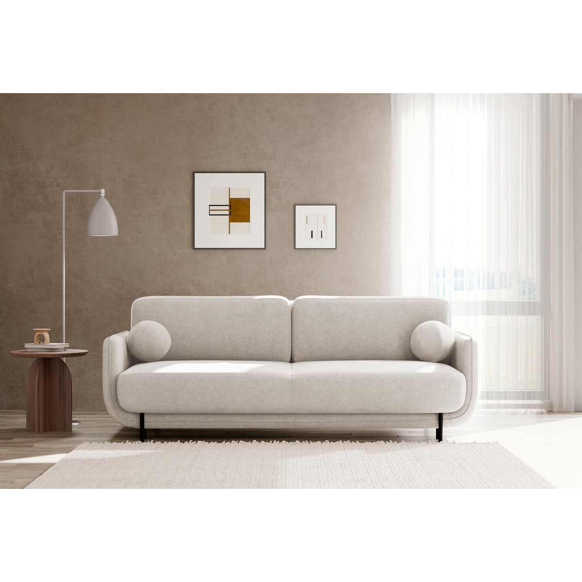 Sofa-lova OVALS, šviesiai smėlinė pinta