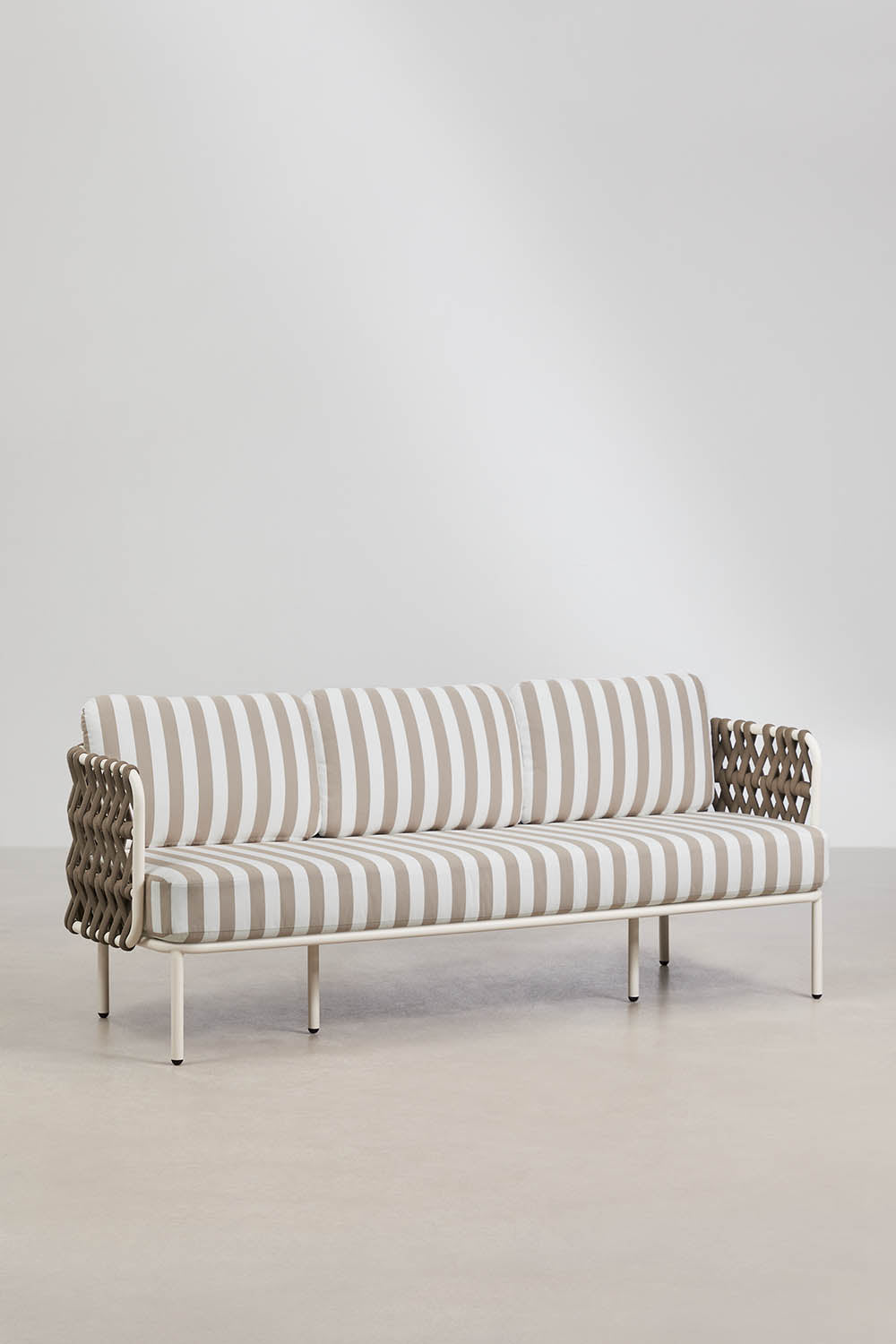 Lauko baldų komplektas TEVARY, sofa, foteliai, staliukas, mokos ruda ir balta