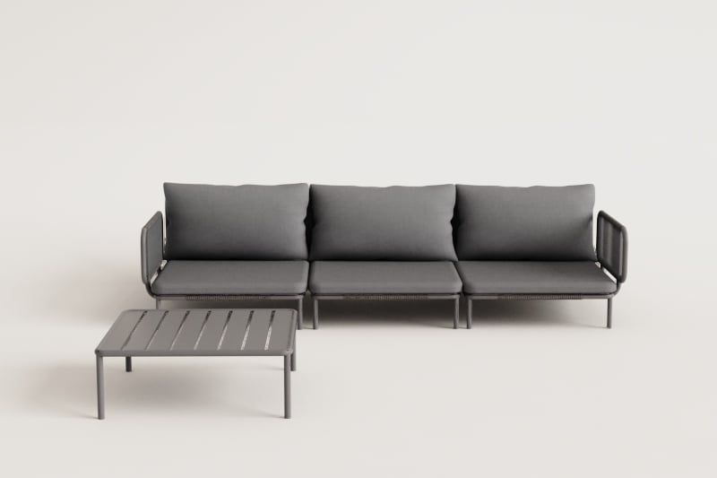 Lauko sofa GRAFITO, trijų dalių komplektas, grafito pilka