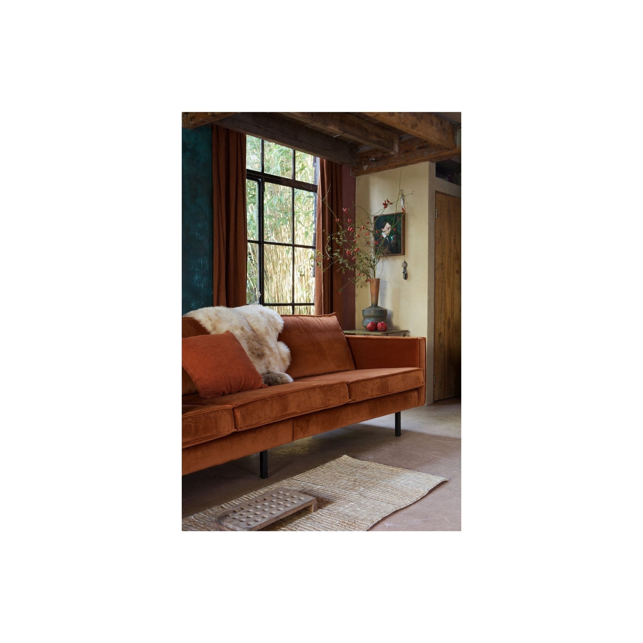 "Rodeo" 3 Vietų Sofa, Aksomas, Rūdžių Spalva - Namų Idėja