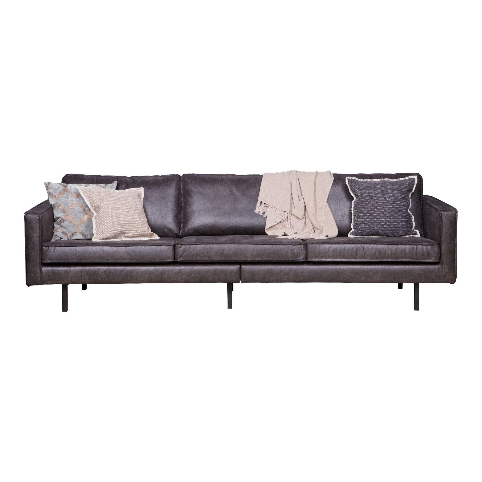 "Rodeo" 3 Vietų Sofa, Perdirbta Oda, Juoda Spalva - Namų Idėja
