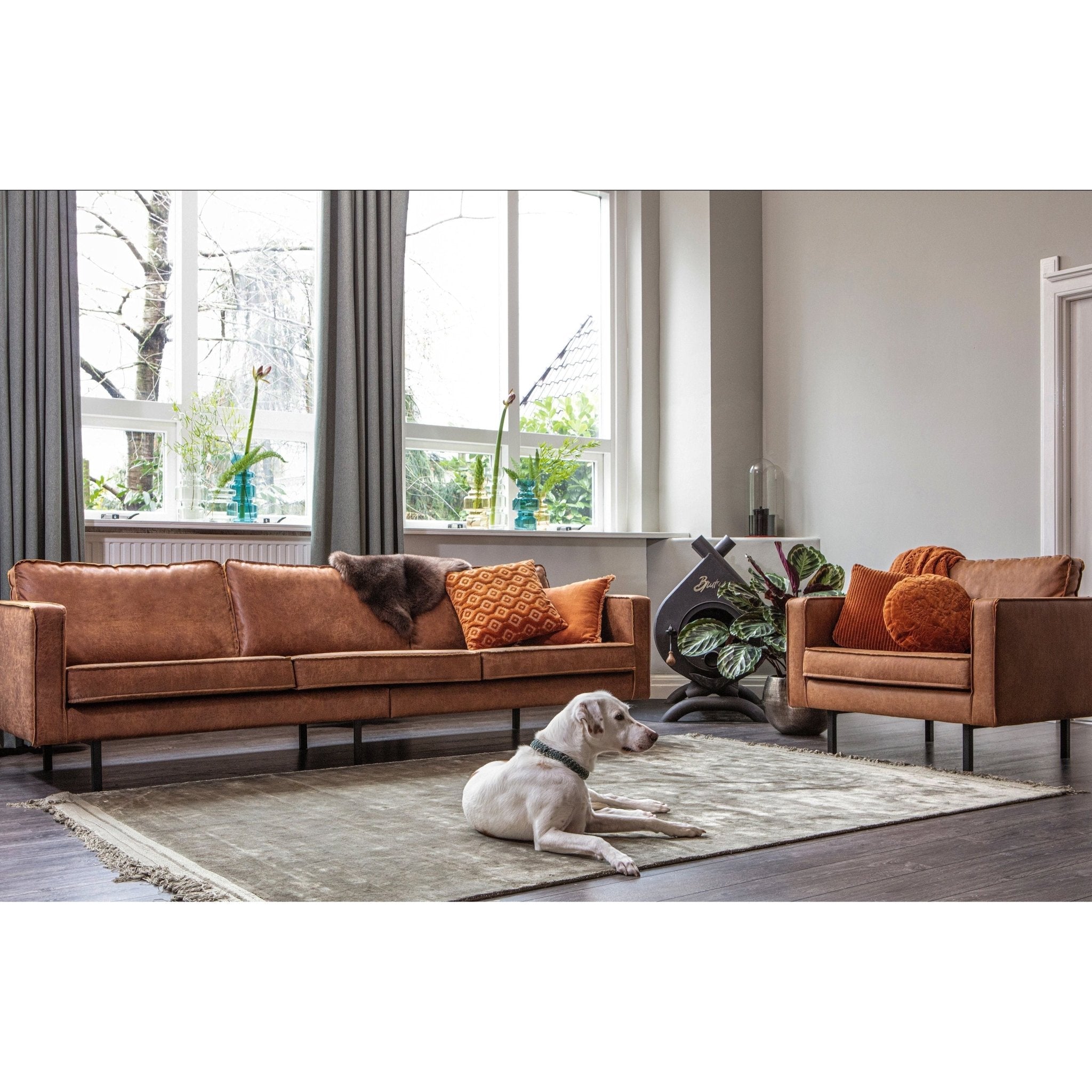 "Rodeo" 3 Vietų Sofa, Perdirbta Oda, Konjako Spalva - Namų Idėja