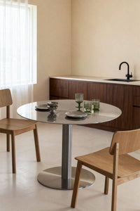 Valgomojo stalas CENIARO apvalus nerūdijančio plieno stalas moderniam valgomojo interjerui