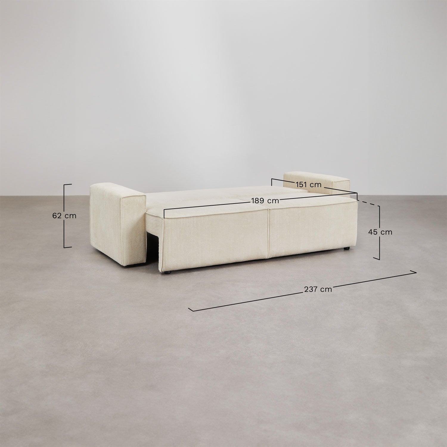 Trivietė sofa TAMLO su miegama funkcija, štruksas, kreminė