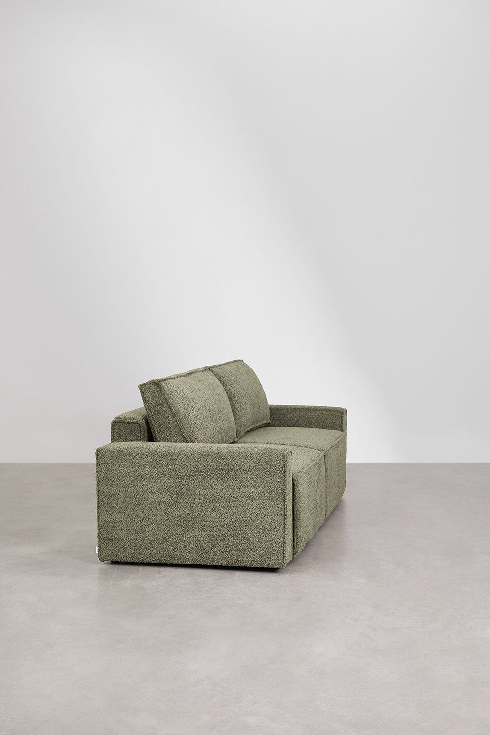 Trivietė sofa TAMLO su miegama funkcija, bouclé, žalia