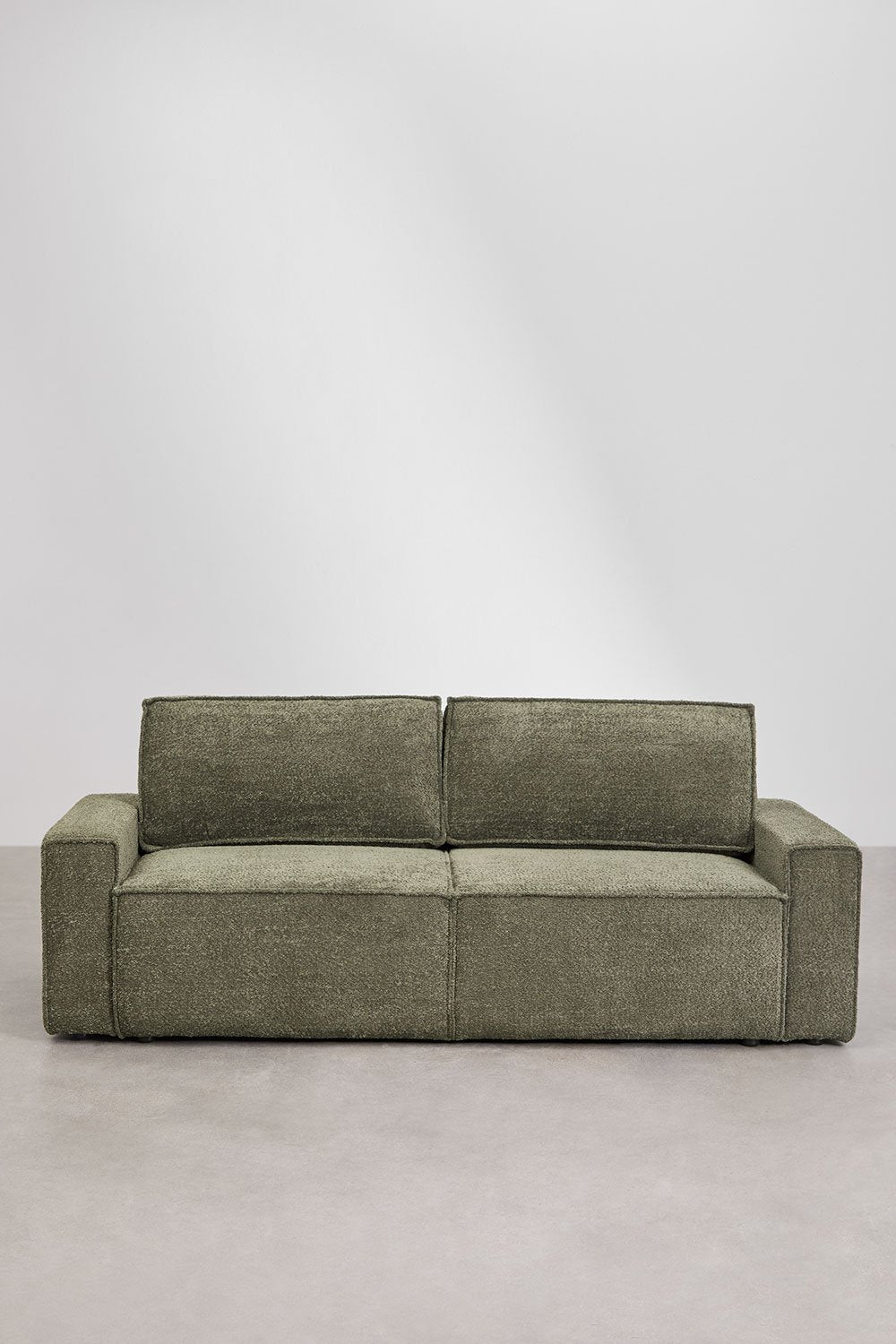 Trivietė sofa TAMLO su miegama funkcija, bouclé, žalia