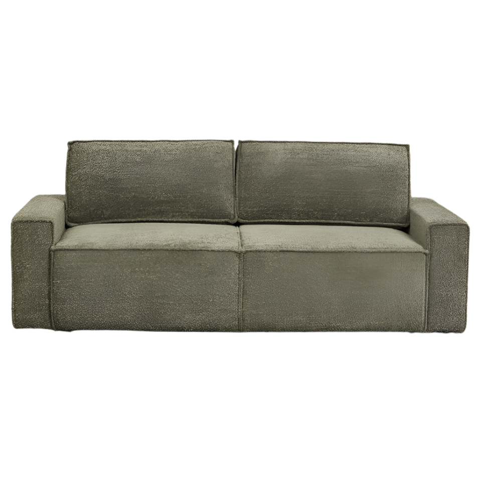 Trivietė sofa TAMLO su miegama funkcija, bouclé, žalia