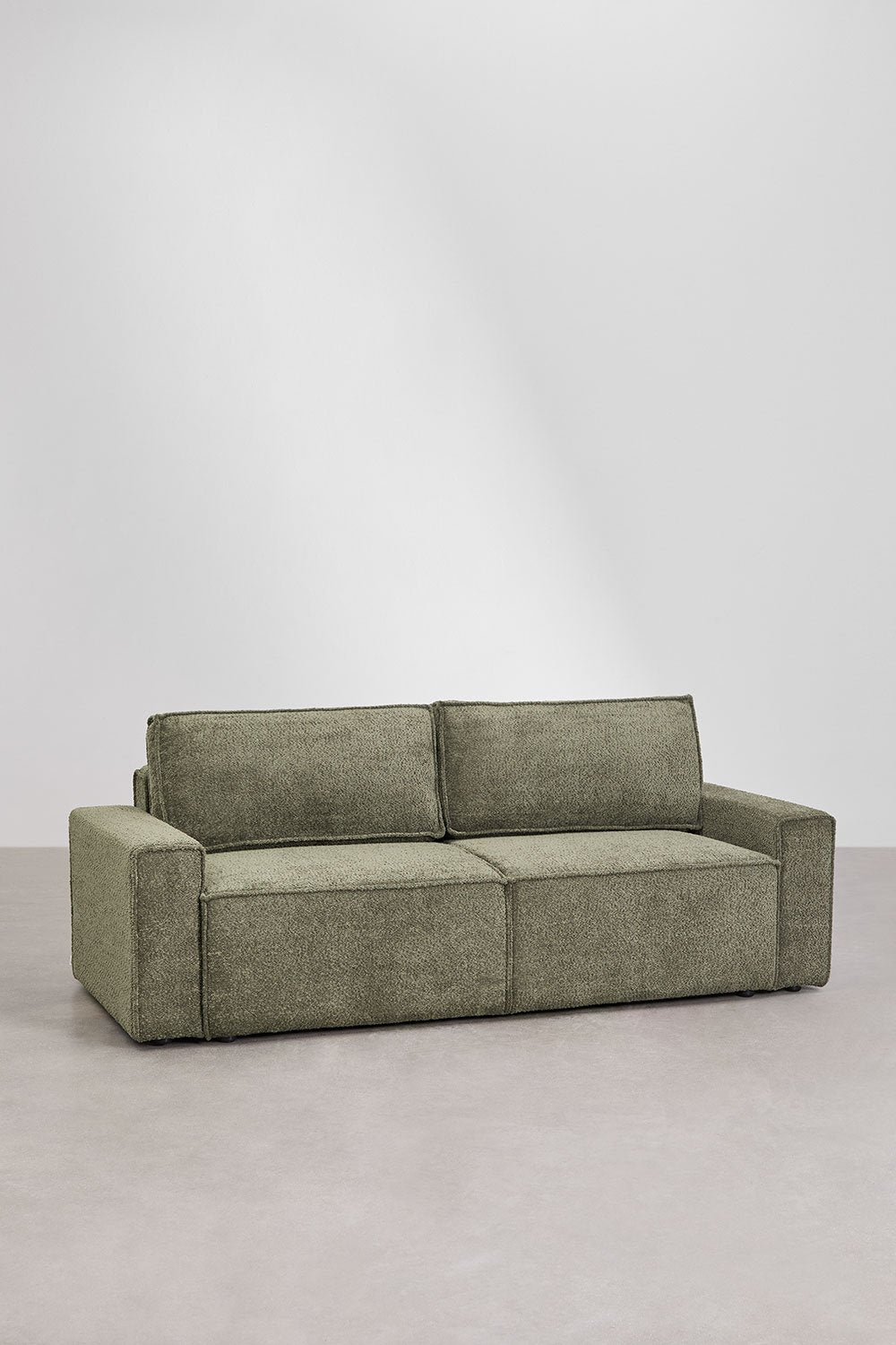 Trivietė sofa TAMLO su miegama funkcija, bouclé, žalia