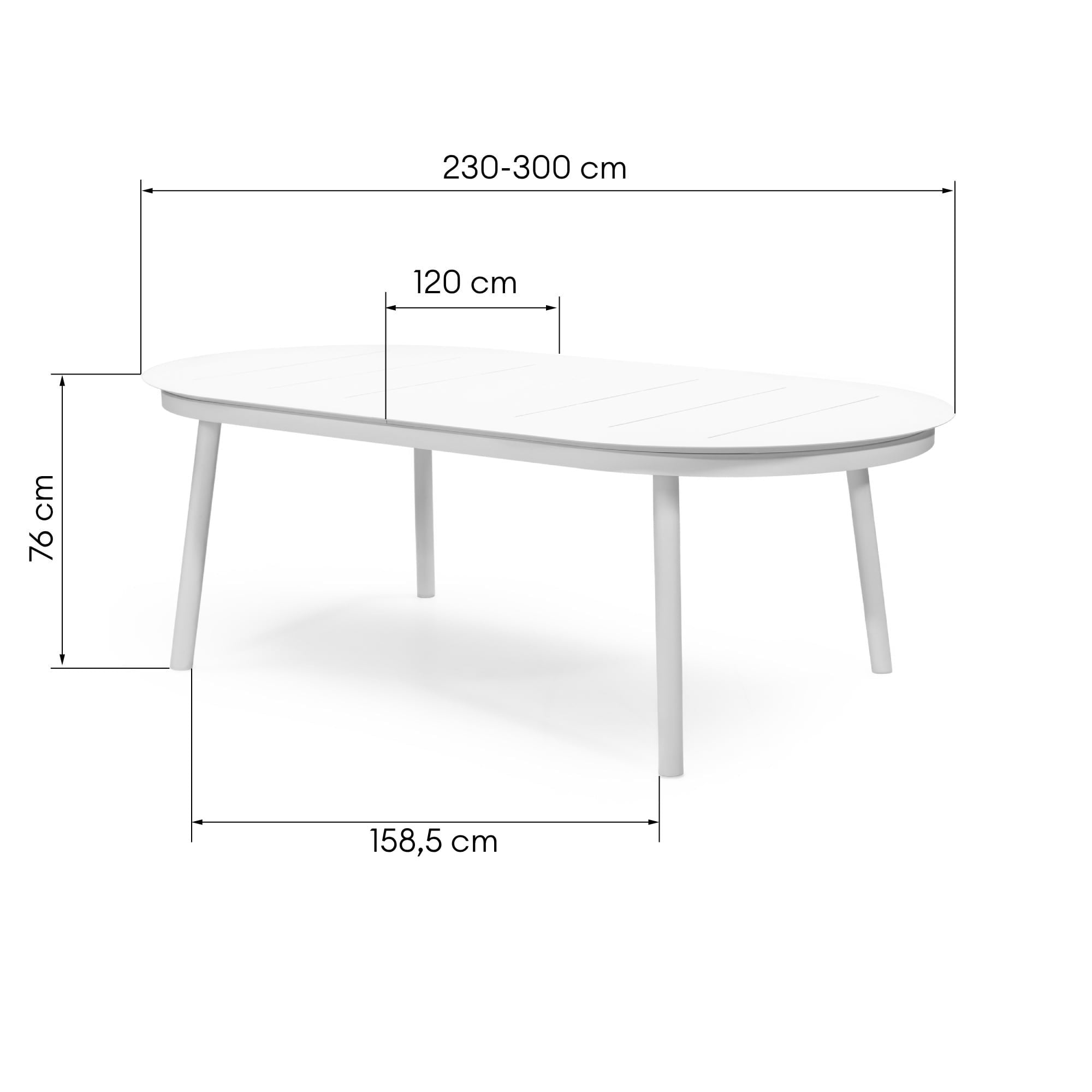 Extendable outdoor table MARBRE, white, 230-300 cm