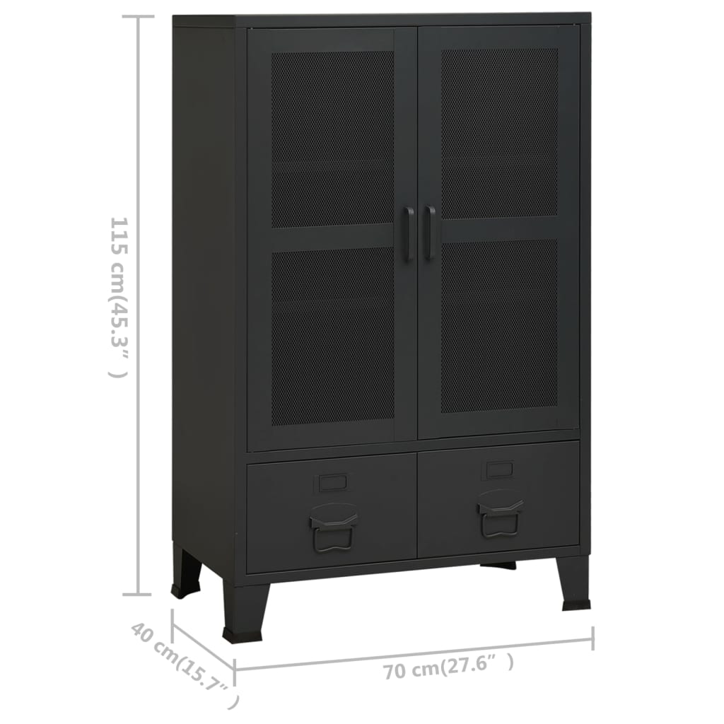 Sandėliavimo spintelė, juoda, 70x40x115cm, metalas, pramoninė - Namų Idėja