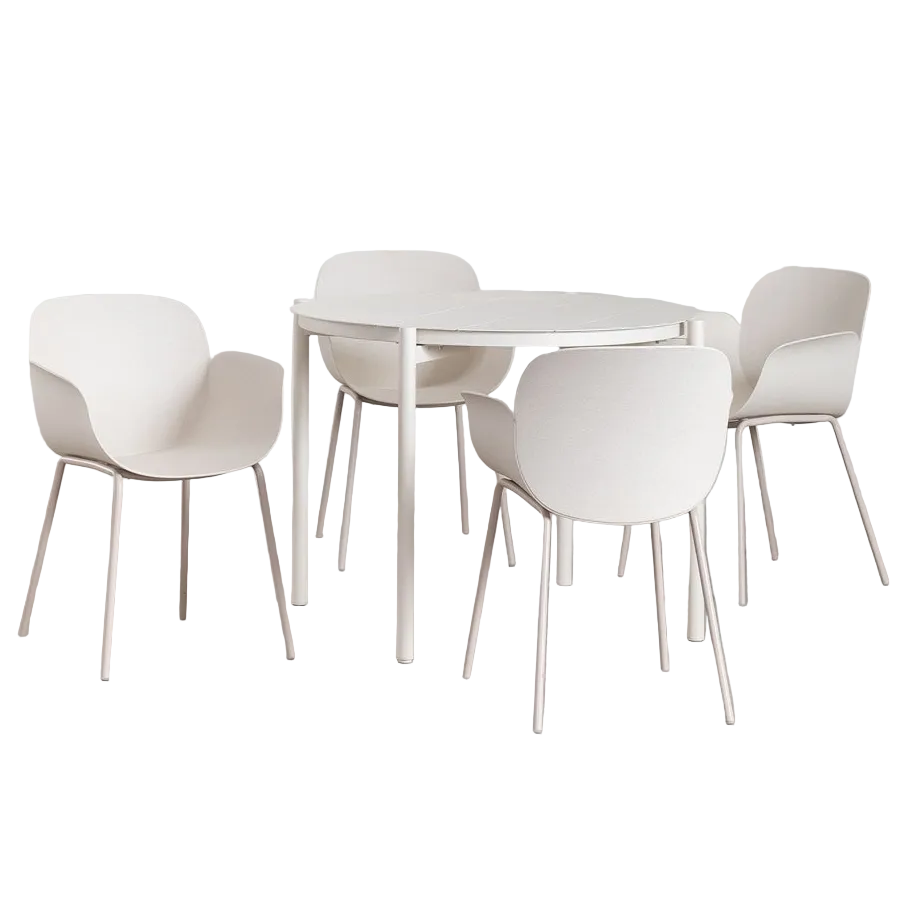 Stalo ir 4 kėdžių rinkinys SELEERO Ø110 cm, aliuminis