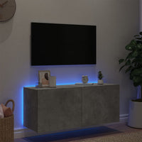Sieninė TV spintelė su LED lemputėmis, betono, 100x35x41cm - Namų Idėja