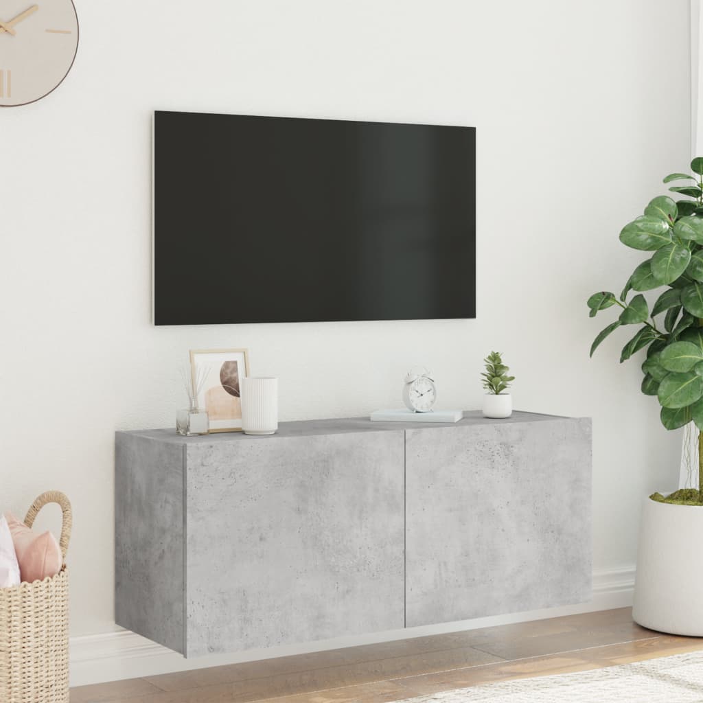 Sieninė TV spintelė su LED lemputėmis, betono, 100x35x41cm - Namų Idėja