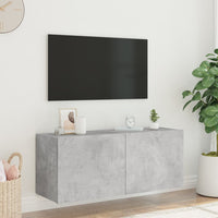 Sieninė TV spintelė su LED lemputėmis, betono, 100x35x41cm - Namų Idėja