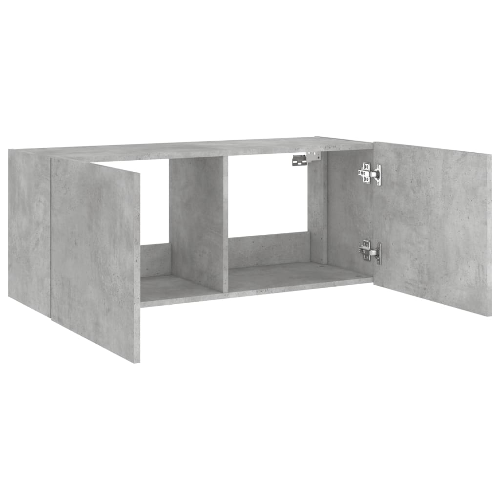 Sieninė TV spintelė su LED lemputėmis, betono, 100x35x41cm - Namų Idėja